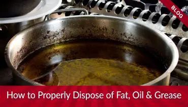 Pot full of grease with text boxes that say "blog" and "how to properly dispose of fat, oil & grease"
