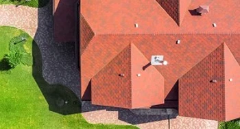 Aerial view of a home's roof.